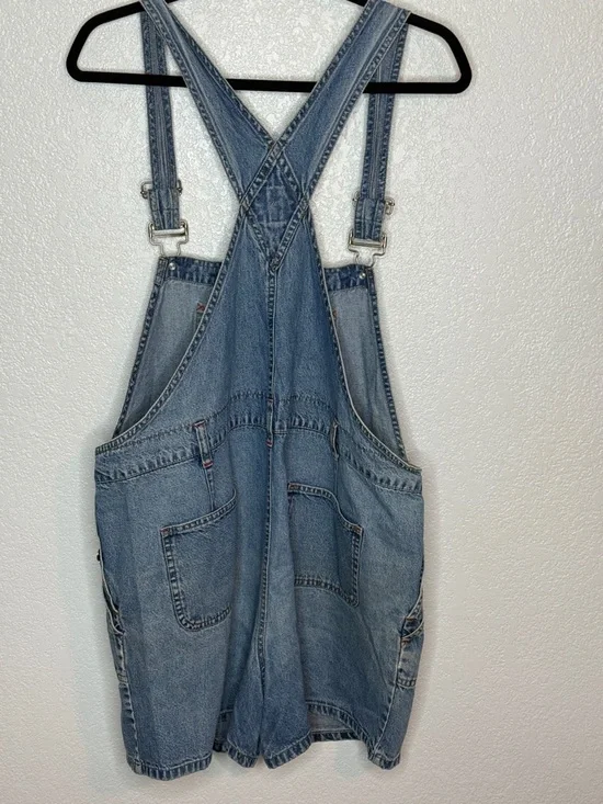 Vintage 90s Route 66 Embroidered Denim Short Overalls Size Large Broken In - Picture 4 of 6